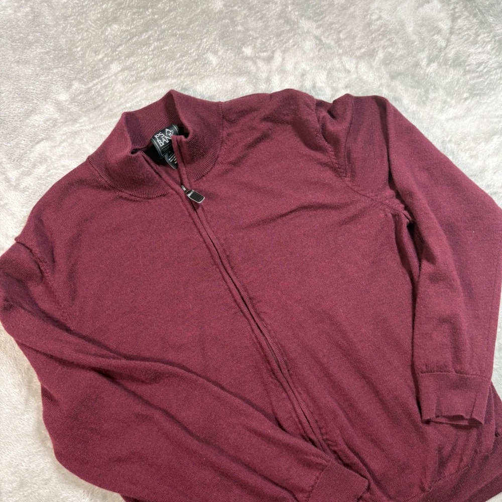 Jos. A. Bank Cardigan Mens XL Burgundy 100% Merino Wool Traveler Full Zip Mock